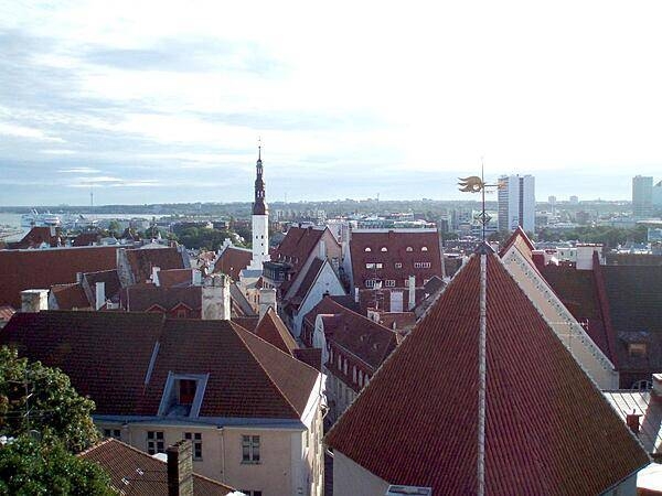 Skyline of the lower town of Tallinn as seen from Toompea, the hill that makes up the upper town.