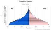 This is the population pyramid for Malawi. A population pyramid illustrates the age and sex structure of a country's population and may provide insights about political and social stability, as well as economic development. The population is distributed along the horizontal axis, with males shown on the left and females on the right. The male and female populations are broken down into 5-year age groups represented as horizontal bars along the vertical axis, with the youngest age groups at the bottom and the oldest at the top. The shape of the population pyramid gradually evolves over time based on fertility, mortality, and international migration trends. <br/><br/>For additional information, please see the entry for Population pyramid on the Definitions and Notes page.