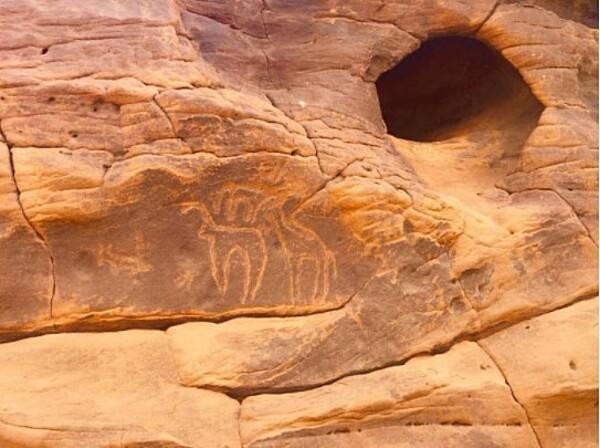 A petroglyph, or ancient rock carving, is usually associated with prehistoric times and considered to be among the first markers of human presence. These petroglyphs were found in Airlit, of the Agadez Region in northern-central Niger, between the Sahara Desert and the eastern edge of the Aïr Mountains. The carvings show some of the local fauna including giraffes.