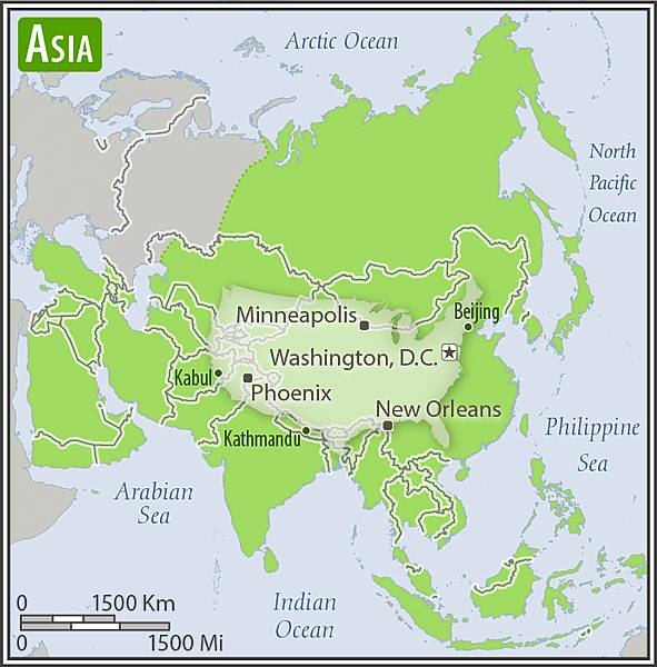 Asia-US area comparison map