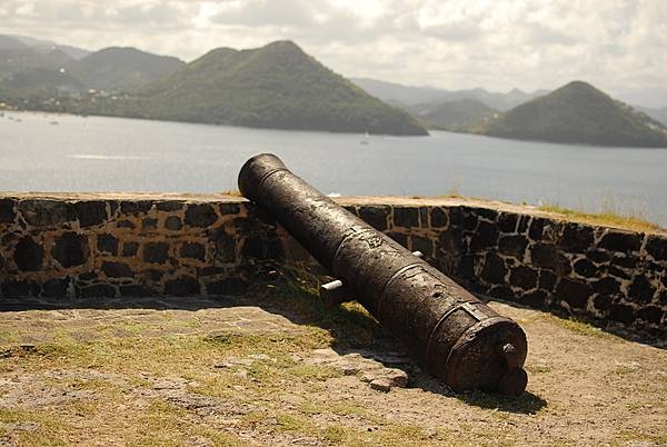 A cannon at Fort Rodney at the top of Pigeon Island.
