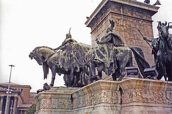 Some of the statues at Heroes&apos; Square in Budapest.