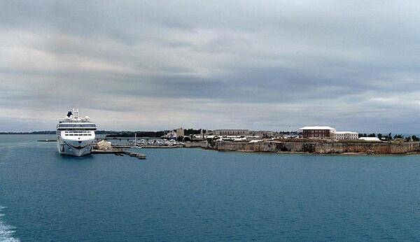 Cruise ship at King&apos;s Wharf on North Ireland Island near the Royal Navy Dockyard.