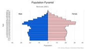 This is the population pyramid for Bermuda. A population pyramid illustrates the age and sex structure of a country's population and may provide insights about political and social stability, as well as economic development. The population is distributed along the horizontal axis, with males shown on the left and females on the right. The male and female populations are broken down into 5-year age groups represented as horizontal bars along the vertical axis, with the youngest age groups at the bottom and the oldest at the top. The shape of the population pyramid gradually evolves over time based on fertility, mortality, and international migration trends. <br/><br/>For additional information, please see the entry for Population pyramid on the Definitions and Notes page.