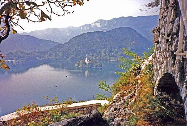 Assumption Church situated on an island in picturesque Lake Bled.