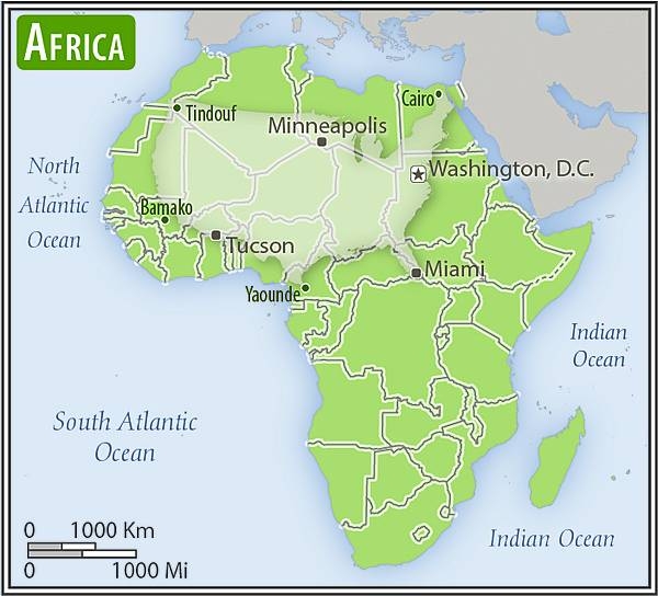 Africa-US area comparison map