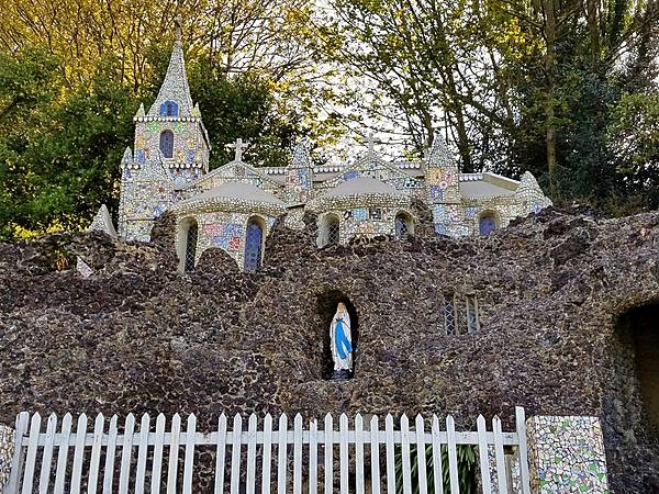 The Little Chapel in Guernsey was built in 1914 using donated pieces of china, seashells, and pebbles by a monk who wanted to create a miniature version of the Shrine of Our Lady at Lourdes (France). Much of the broken china was donated by the Wedgewood and Royal Doulton companies. The chapel has room for about eight people and has been described as "probably the biggest tourist attraction in Guernsey."