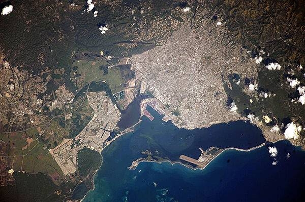 Astronaut photo of Kingston, Jamaica's capital city, taken from the International Space Station. Image courtesy of NASA.