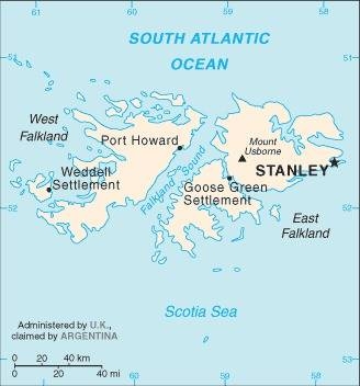 Falkland Islands map cross stitch pattern with a heart for Stanley