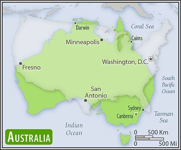 Australia-US area comparison map