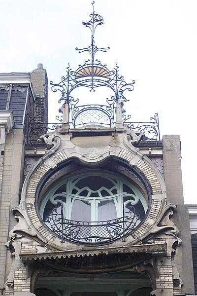 The uppermost window of the Saint-Cyr House in Brussels, Belgium.