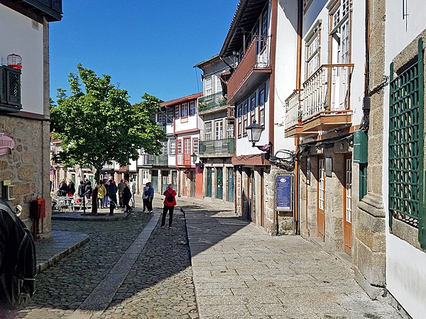A medieval street in the historic town center of Guimaraes.