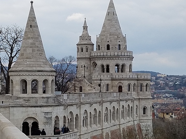 Close up of some of the architecture in Fisherman's Bastion on Castle Hill in Buda.