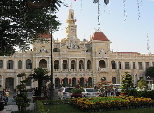 City Hall in Ho Chi Minh City (Saigon), Vietnam, was built in the French colonial style between 1898 and 1908. Officially known as the Ho Chi Minh City People's Committee Building, the structure is a working government building and is not open to the public.