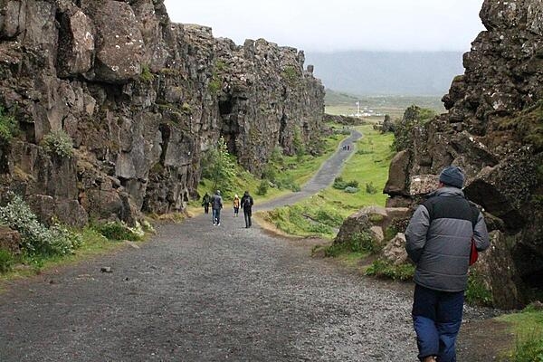Almannagja, a large canyon-like fault in Thingvellir National Park, is actually the exposed eastern boundary of the North American geologic plate.