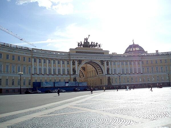 The General Staff Building in St. Petersburg's Palace Square in Russia was built in the 1820s and commemorates the victory over Napoleon. Under the Russian Empire, the West Wing housed the General Staff, and the East Wing contained the Foreign Ministry and the Finance Ministry.  The building is now part of the Hermitage Museum.