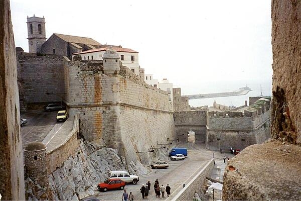 Scene in the old walled town of Pensicola in Andalusia, Spain.