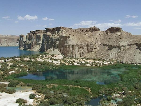 Band-e-Amir in Bamyan Province is Afghanistan&apos;s first national park; it consists of six spectacular turquoise lakes separated by natural dams of travertine.