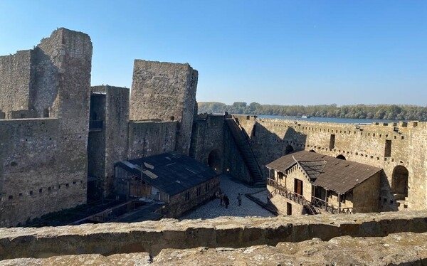Golubac (Pigeon) Fortress overlooks the Iron Gates, a gorge on the Danube River that forms a boundary between Serbia (south) and Romania (north). The name derives from the wild pigeons that live in and around the fortress.