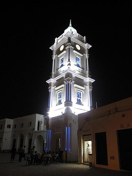The Clock Tower in the heart of Tripoli&apos;s medina (old city quarter) is a relic of the Italian colonial period. The structure is dazzlingly lit at night.