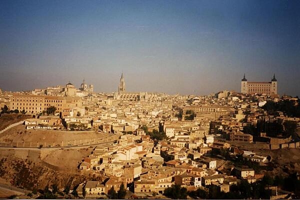 A view of the city of Toledo. On the right is the castle-fortress known as the Alcazar.