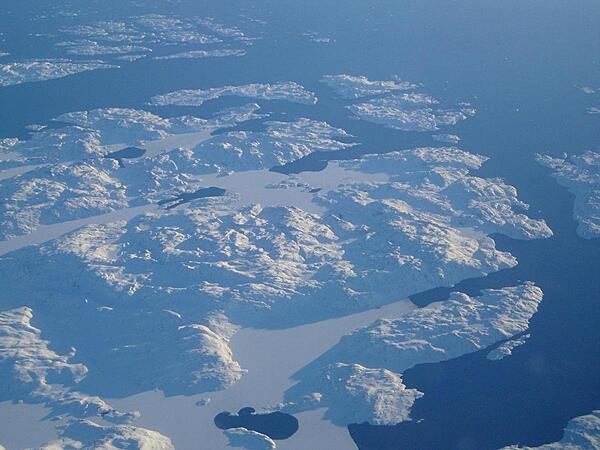 The coast of Greenland as seen from the air.