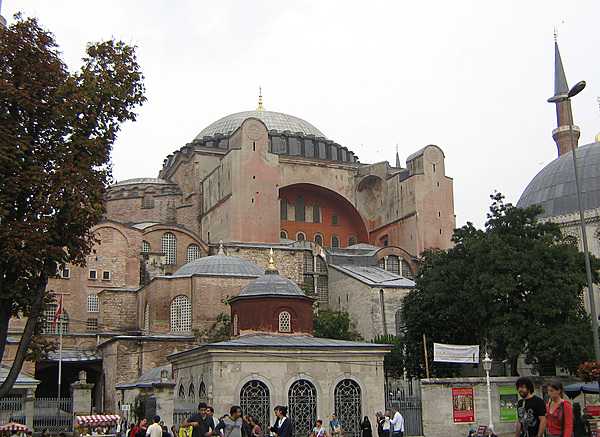 The Hagia Sofia (Church of the Holy Wisdom) in Istanbul, Turkey, is a former Christian Greek Orthodox cathedral that became an Ottoman imperial mosque and is now a museum. Completed in A.D. 537, it was the world's largest building and an engineering marvel of its time, renowned for its vast dome.