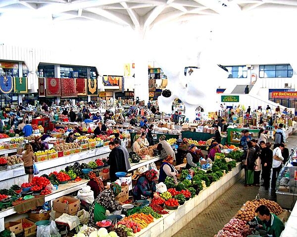 Colorful market in Ashgabat.