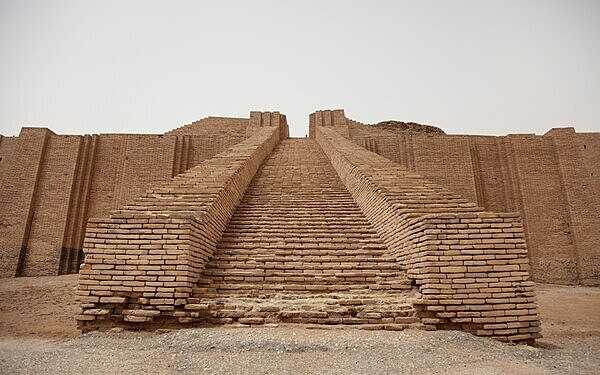 View looking up the main stairway of the Great Ziggurat at Ur. The solitary figure at the top gives some idea of the immensity of the structure. Photo courtesy of the US Department of Defense/ Spc. Samantha Ciaramitaro.