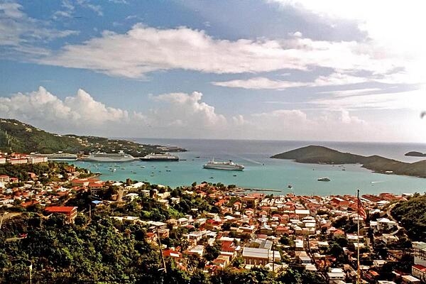 Cruise ships in Charlotte Amalie harbor, Saint Thomas.