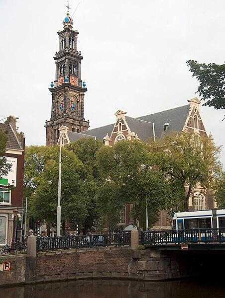 The spire of the Westerkerk was completed in 1638 and is is the highest church tower in Amsterdam in the Netherlands, at 85 m (279 ft).