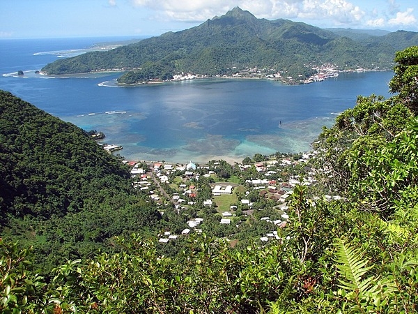 A view of Pago Pago Harbor on Tutuila Island; the mouth (entrance) is to the left. Photo courtesy of the US National Park Service.