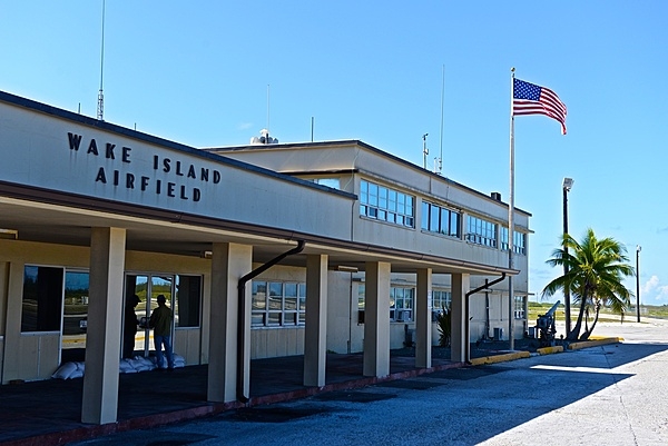 The airport terminal building on Wake Island. The island is a strategic air facility in the Western Pacific enabling the US to project power into the region. The airfield on Wake Island normally supports about 400 aircraft visits per year. Photo courtesy of the US Air Force.