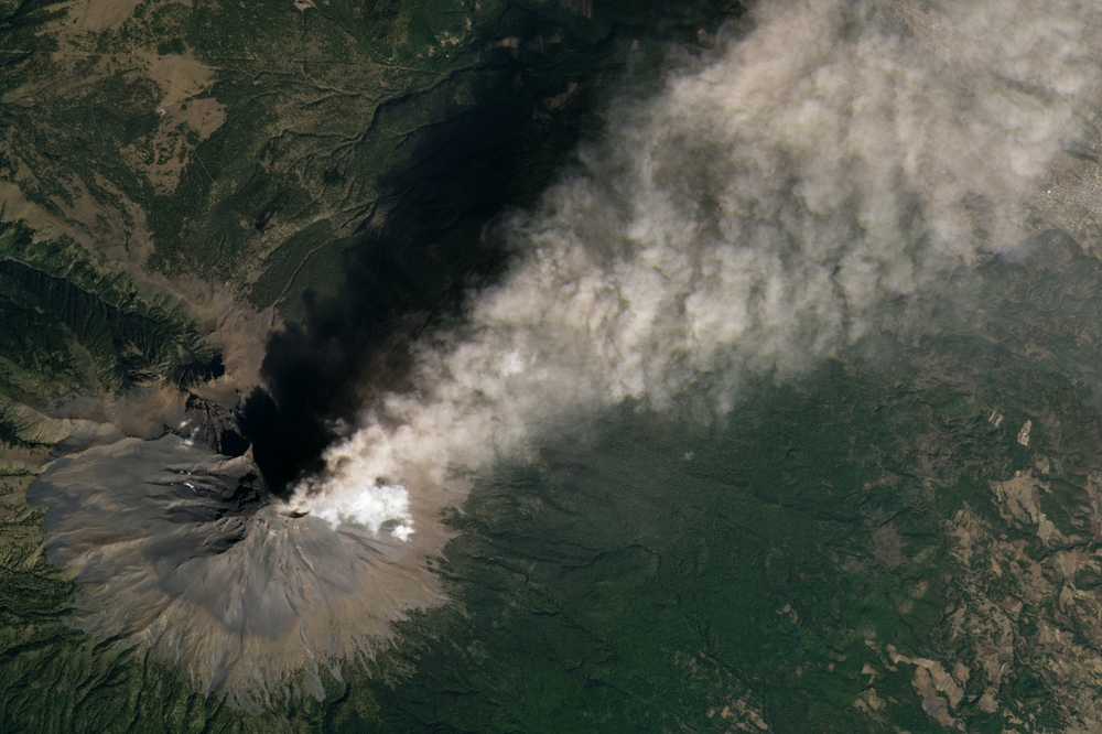 Mexico's towering and unpredictable Popocatepetl is the country's most active volcano and second-highest peak. The 5,462 m (17,919 ft) stratovolcano, located approximately 70 km (43.5 mi) southeast of Mexico City, is shown spewing ash, smoke, and gas during an eruption in January 2024.  Popocatepetl means "Smoking Mountain" in the Nahuatl language.  Photo courtesy of NASA.