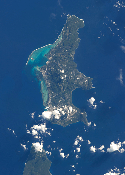 The island of Saipan as seen from the International Space Station. Image courtesy of NASA.