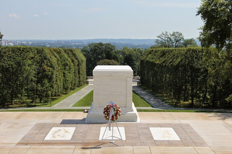 The Tomb of the Unknown Soldier in Arlington National Cemetery in Virginia.