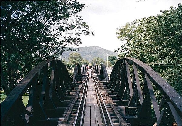 Burma Railway bridge over the Khwae Yai River in Kanchanaburi, Thailand (the  original "Bridge Over the River Kwai").