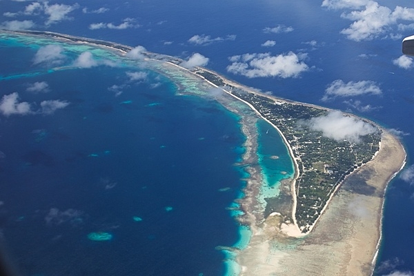 Aerial view of Laura Island, located in the western part of Majuro Atoll in the Marshall Islands. At three meters, Laura Island has the highest elevation of Majuro Atoll. Photo courtesy of the US Department of Defense.