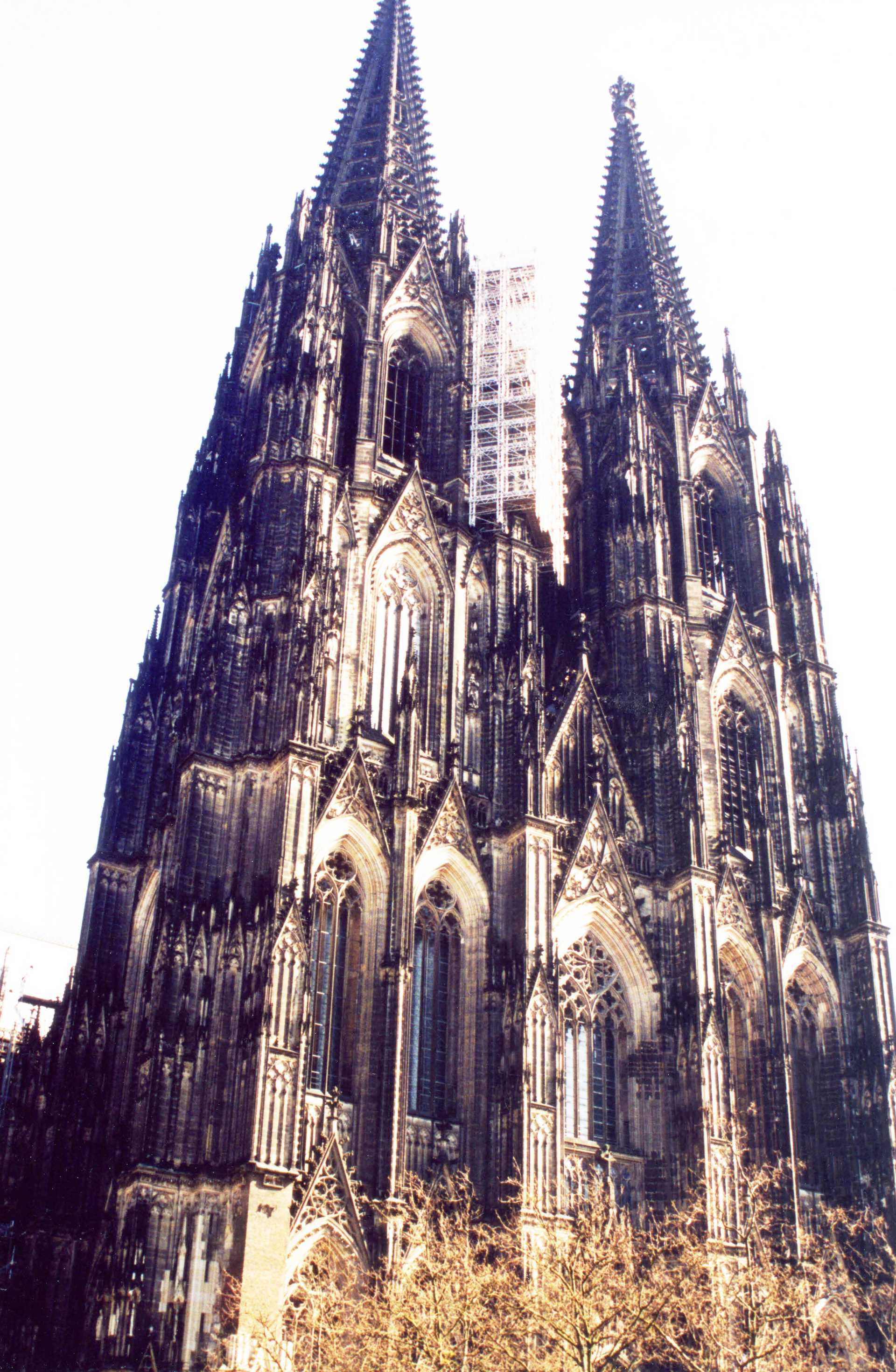 Situated near the Rhine River in Germany, the Cologne (Koeln) Cathedral is of quintessential Gothic design and is the most recognizable landmark in its namesake city. Construction began in 1248 and was completed in the late 1800s. The two towers are over 152 m (500 ft) tall.