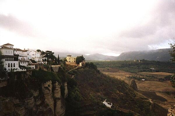 Ronda, a city perched on cliffs in the province of Malaga. This mountainous area of Andalucia is roughly 750 m (2,500 ft) above sea level.