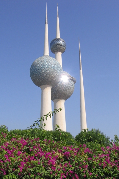 The three spires of the Kuwait Towers are an architectural icon of Kuwait. The main tower houses restaurants, reception halls, viewing platforms, and a water tank; the second tower is a water tower; and the third holds the equipment that illuminates the other two.