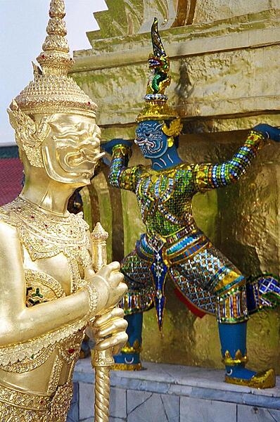 A golden Asura Paksi (half bird, half demon) at Wat Phra Kaew (Temple of the Emerald Buddha) in Bangkok.