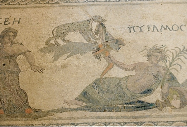 The Pyramus and Thisbe mosaic from the House of Dionysos at the Archeological Park at Paphos, a UNESCO World Heritage site in Cyprus.