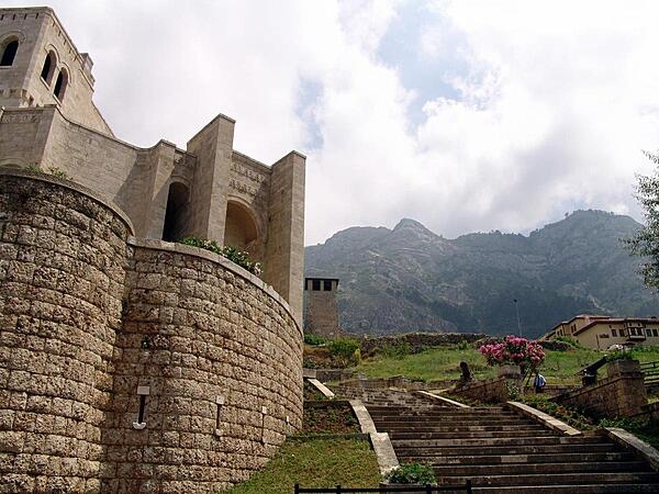 Stairs leading up to the Castle in Kruje where Skanderbeg and his troops withstood three sieges by the Ottomans.