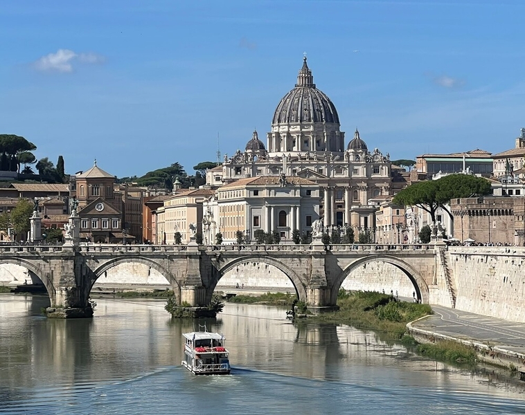 A view of Vatican City on the west bank of the Tiber River.