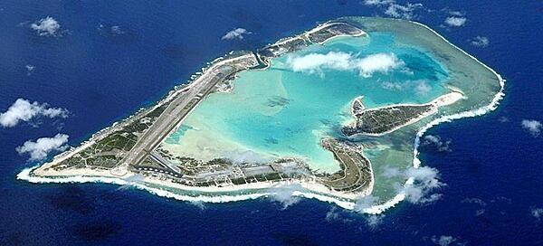 A closer view of Wake Island and its facilities. Photo courtesy of the US Air Force.
