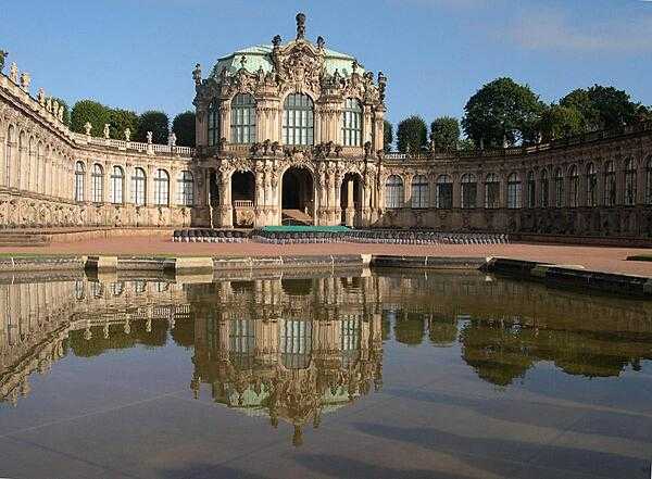 The Baroque Zwinger Palace in Dresden, Germany, was constructed between 1710 and 1728 for Augustus the Strong, elector of Saxony. Leveled by Allied bombing in 1945, it was rebuilt and today houses a number of museums.