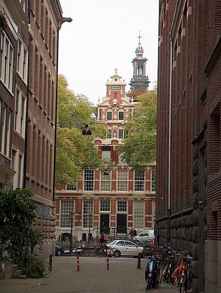Distinctive architecture along an Amsterdam street.