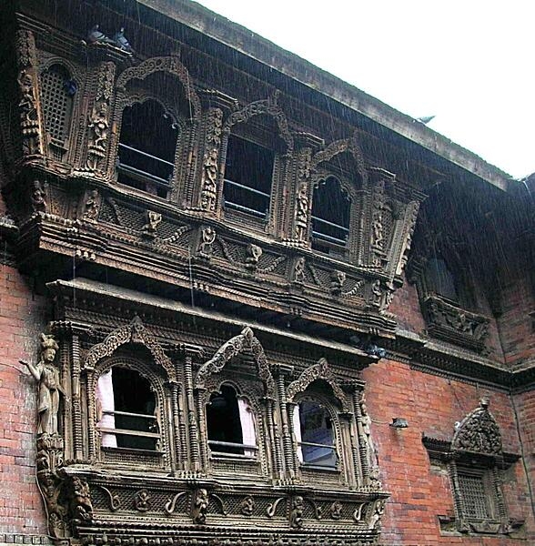 Kumari Ghar building that houses the Kumari Devi, a pre-pubescent girl considered a living goddess, next to Durbar Square, Kathmandu (2005).