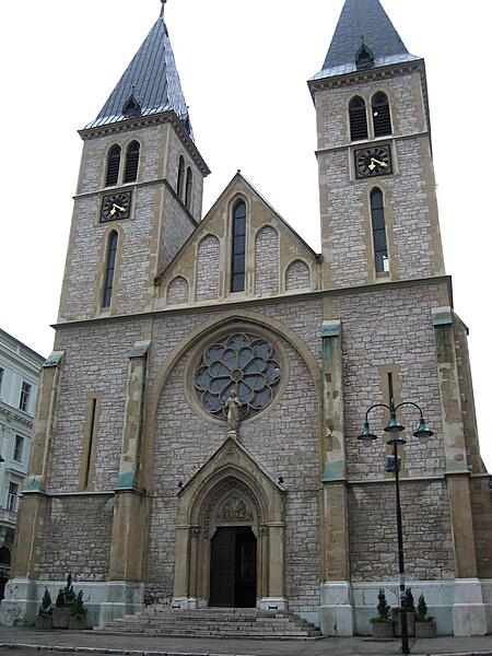 The Cathedral of Jesus&apos; Heart is the largest cathedral in Bosnia and Herzegovina and is the center of Catholic worship in the city of Sarajevo. Located in the Old Town district, the church was constructed between 1884 and 1889 in the Neo-Gothic style, but displays Romanesque elements. Damaged during the Siege of Sarajevo (1992-1994), it has been completely restored.